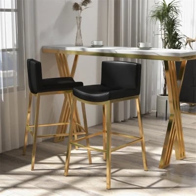 صورة كرسي بار أڤيلين – هيكل معدني ذهبي مع مقعد ومسند ظهر مبطن