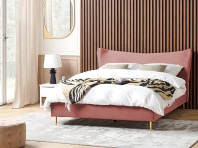 Velora Upholstered Bed – Padded Headboard with Gold Stainless Steel Legs