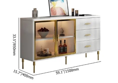 Klamf Sideboard – Natural Wood with Glass Doors and Golden Accents