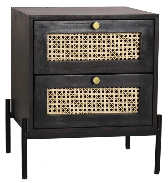 Kavira – Natural wood & Rattan 2-Drawer Bedside Table