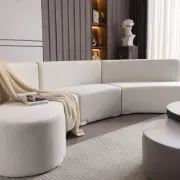Picture of Luma Curved Natural Wood Floor Sofa – Artistic Elegance in Velvet
