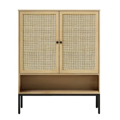 Marisse – Natural Wood Shoe Cabinet with Rattan Doors