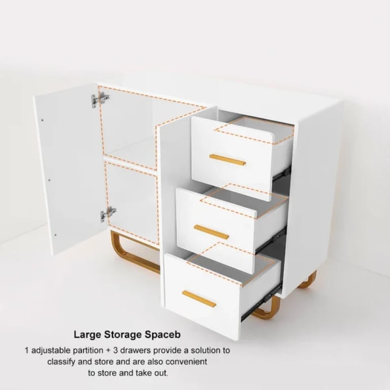 صورة بوفيه ابيض خشب طبيعي مع أدراج و أرفف