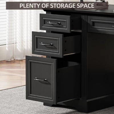 Heritage Black Executive Desk – Natural Wood