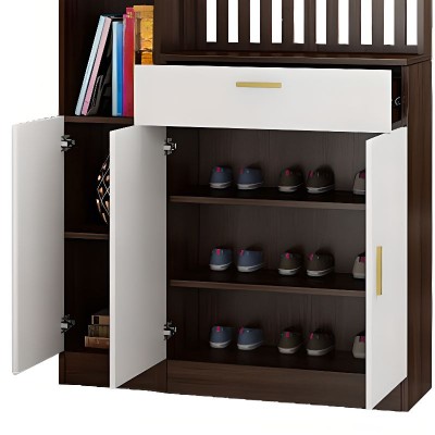 Élévé Display Divider Cabinet – Natural Wood with Decorative Panel.