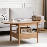 Picture of Divano Natural Wood Coffee Table – With Shelf, Drawer & Wheels