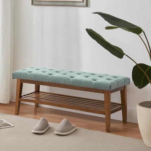 Picture of Milo – Natural Wood Shoe Bench with Fabric Upholstery