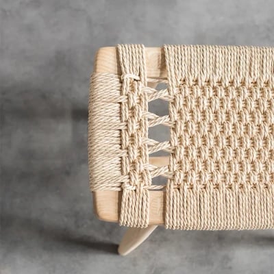 Noelle – Compact Wooden Ottoman with Square Design and Woven Fabric