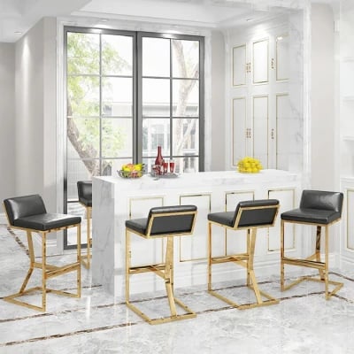 Clément Bar Stool – Black Upholstered Seat with Gold Frame