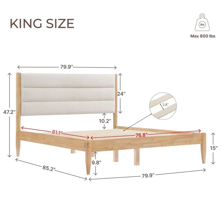Mason – Upholstered Bed with Natural Wood Frame