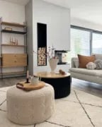 Mello – Round Tufted Ottoman Natural Wood Frame