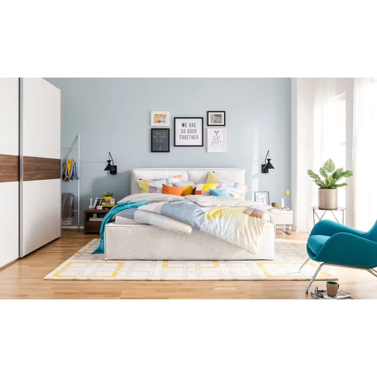 Picture of Nara – Natural wood bed frame upholstered in natural linen fabric