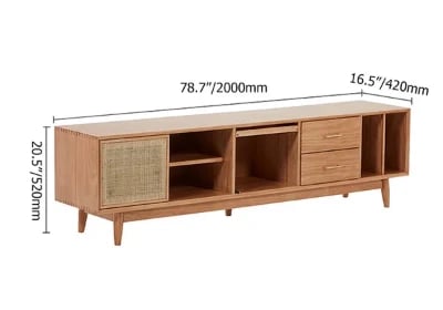 Picture of Lunari Natural Wood & Rattan TV Stand – Modern with Sliding Doors