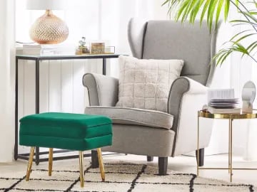 Sovana Ottoman – Luxurious Modern Design with Natural Wood Frame and Golden Metal Legs