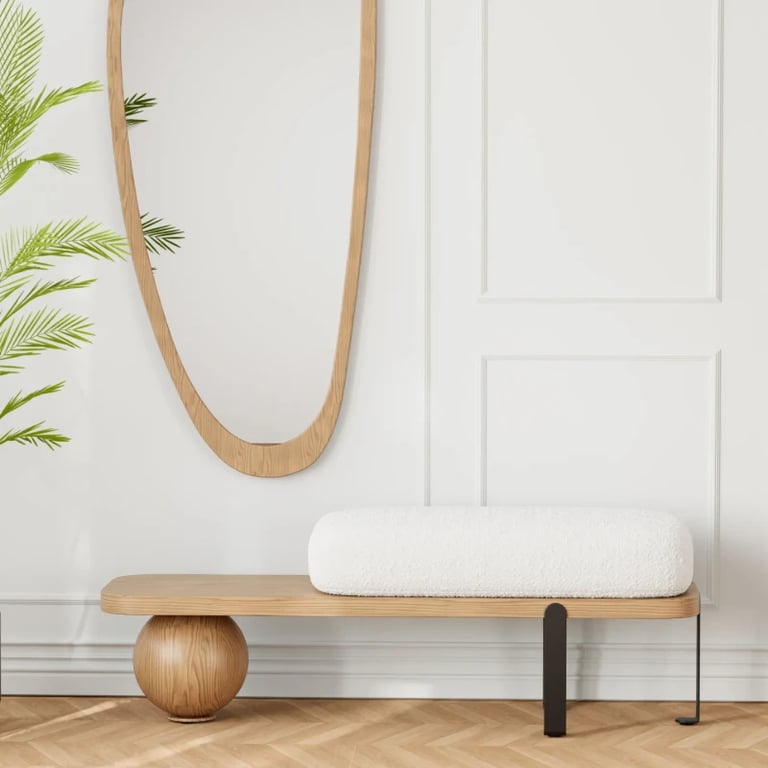 Orin – Elegant Modern Bench – Natural Wood with Metal Legs