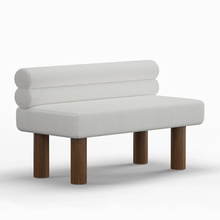 Liora Upholstered Bench with Curved Backrest – Natural Wood