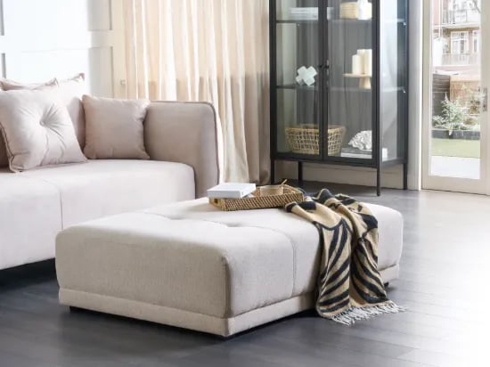 Maven Ottoman – Elegant Tufted Design in Natural Wood
