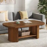 Oria – Modern Coffee Table with Storage Shelf – Natural Wood