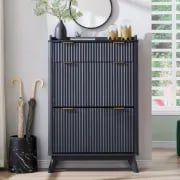 Lévon – Wavy Natural Wood Shoe Cabinet with Faux Marble Top