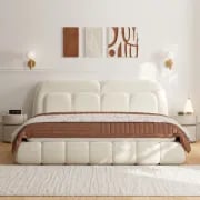 Picture of Puffelle Upholstered Bed – Cloud Form &Natural Wood Base