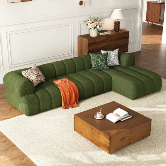 Picture of Verde Sectional Sofa –  Tufted Upholstery & Natural Wood Base