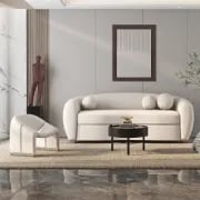 Picture of Serenity Modern White Teddy Velvet 3 Seaters Curved Sofa