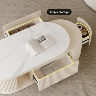 Levanto Set – Extendable TV Unit and Coffee Table with Marble-Effect Top