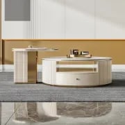 Picture of Velmira Luxe Coffee & Side Table Set – Golden Elegance Meets Natural Wood Charm