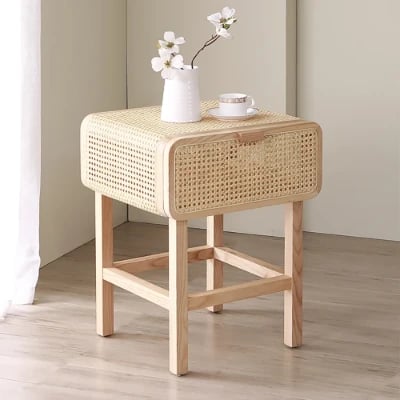 Picture of Amélie - Natural Wood & Rattan Side Table