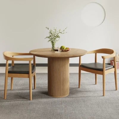 Picture of Merso Round Dining Table – Fluted Base & Natural Wood Top
