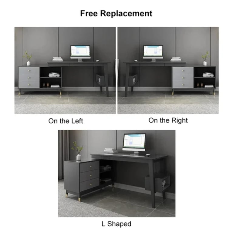 Picture of Ultic – L-Shaped Natural Wood Home Desk with Drawers & Shelf