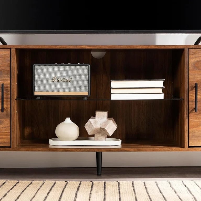 صورة مارلو وحدة تلفزيون خشب طبيعي – بخزانتين ورف مفتوح