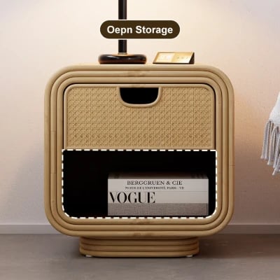 صورة طاولة غرفة نوم راتان مع خشب طبيعي - دمنال