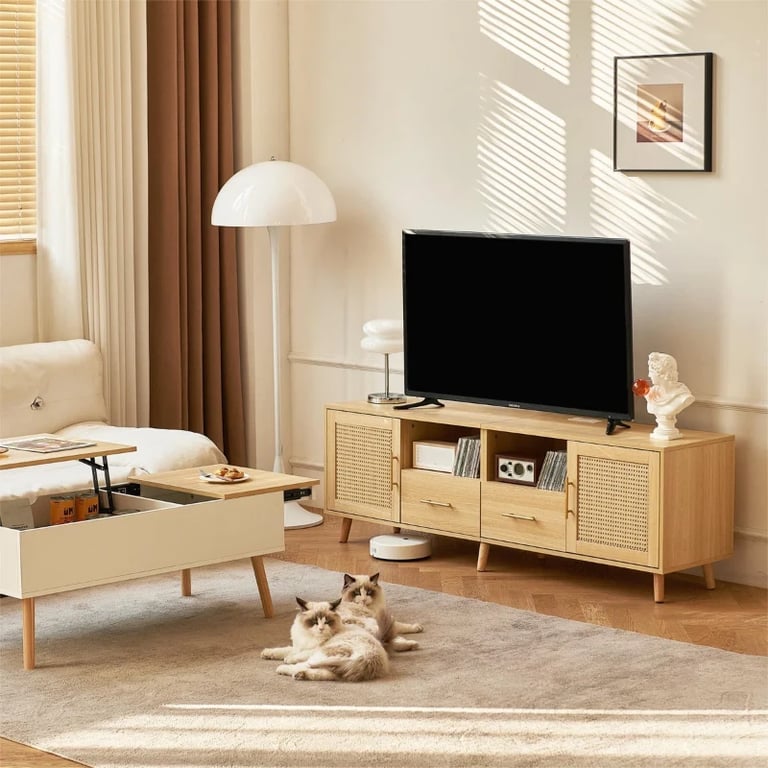 Eloria TV Unit with Rattan Fronts – Natural Wood