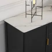 Lisco Sideboard – Natural Wood with Marble Top and Golden Handles