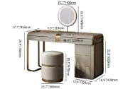 Amoura Vanity Set – Natural Wood with Matching Pouf, LED Mirror & Marble-Look Top