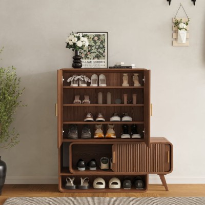 Picture of Lunaro – Modular Shoe Cabinet with Sliding Bench | Natural Wood