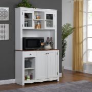 Dodwle Dining Hutch Classic Storage Cabinet with Glass Doors - Natural Wood