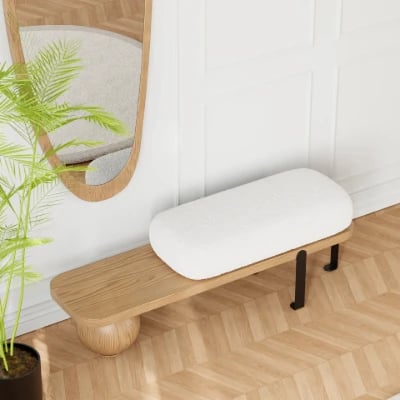 Orin – Elegant Modern Bench – Natural Wood with Metal Legs