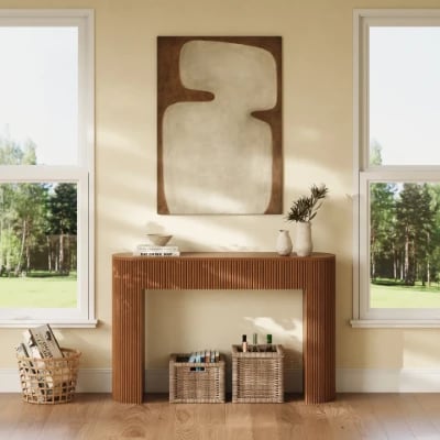 Linea Fluted Console Table – Natural Wood