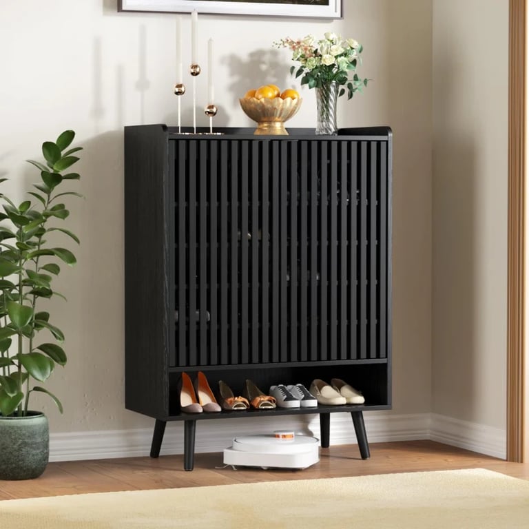 Nocturne – Modern Shoe Cabinet with Slatted Design