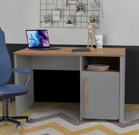 Picture of Séna Modern Desk with Storage Cabinet & Open Shelf – Natural Wood