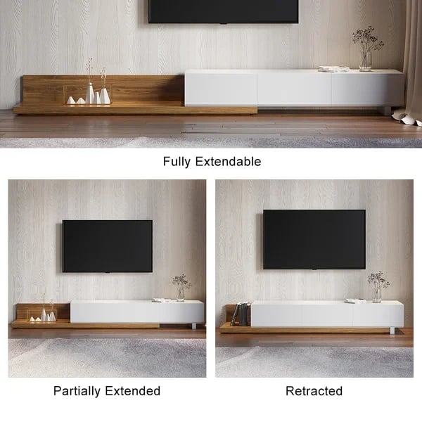 Lunara Expandable TV Unit – Natural Wood with 3 Storage Drawers