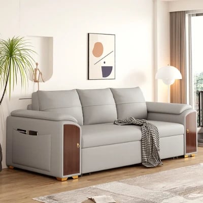Rovano Convertible Sofa Bed – Smart Storage & Wooden Arm Design