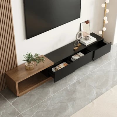 Mauro Media Set in Natural Wood & Black