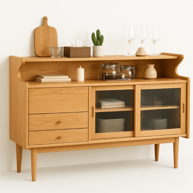 Crase Kitchen Sideboard – Natural Wood with Glass Doors