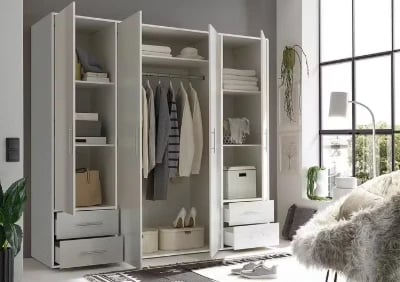 Picture of Provalo three-door wardrobe with four drawers Natural wood