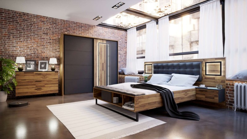 Picture of Loftline Natural Wood Bedroom Set – Floating Nightstands