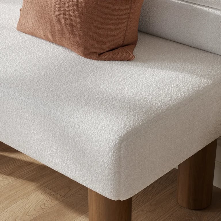 Liora Upholstered Bench with Curved Backrest – Natural Wood