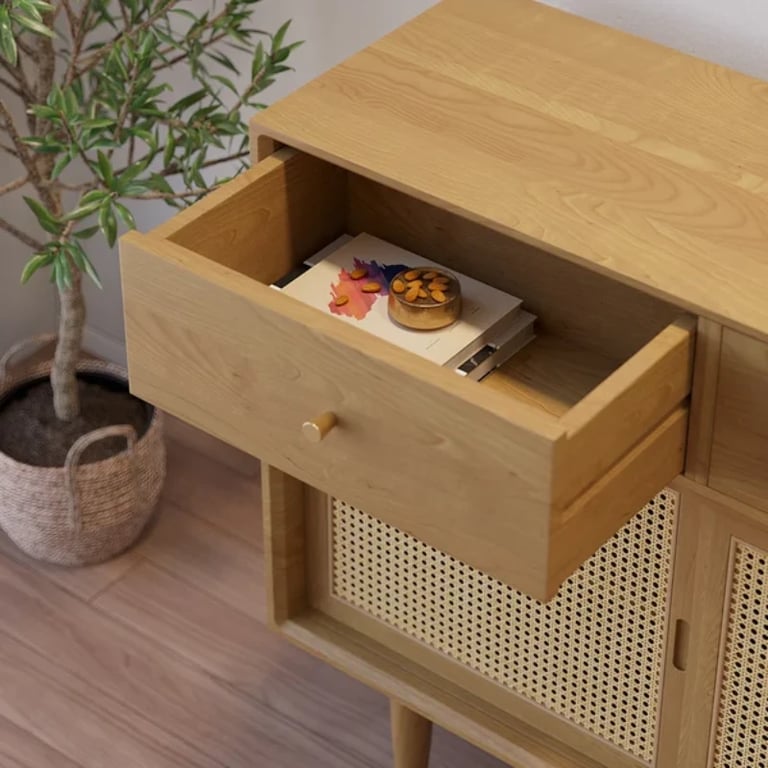 Renvo Sideboard – Natural Wood and  Rattan